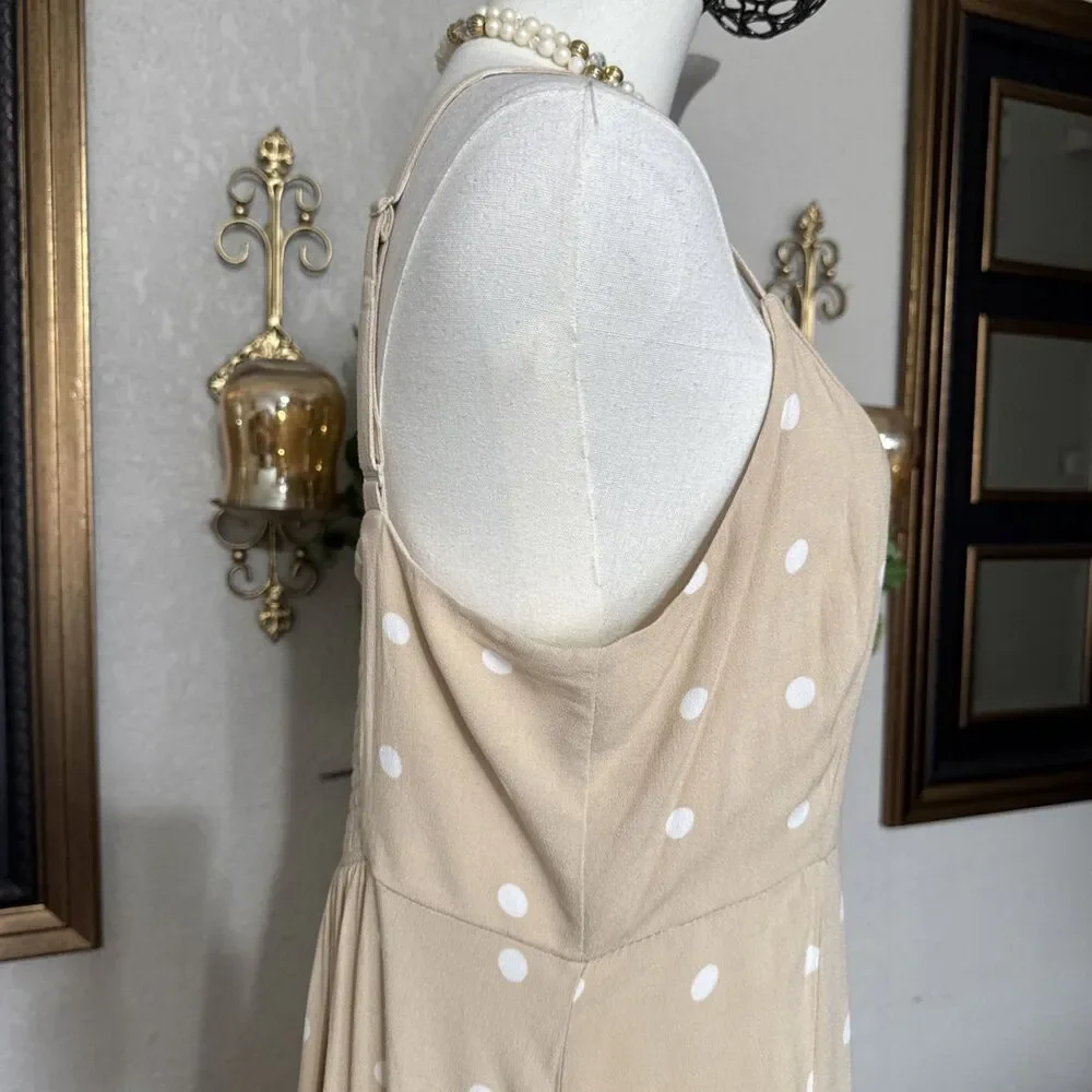 old navy strap tank maxi Dress beige white polka dot Y2K mocked back Size L - Picture 12 of 16